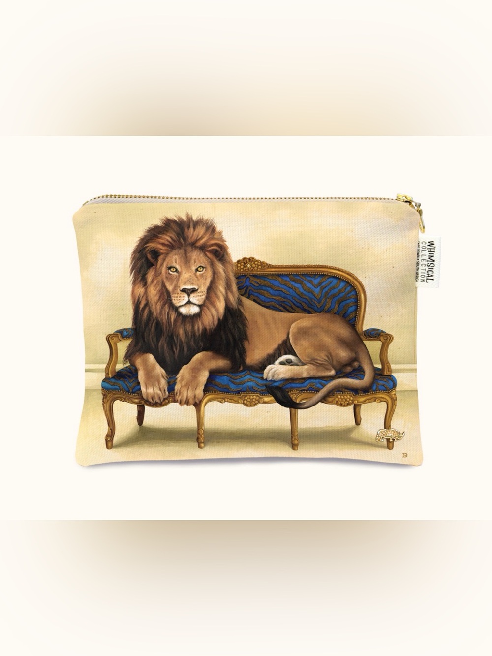 Whimsical Collection Lion on Couch Makeup Bag Canvas Pouch Cosmetic Case Travel⁠